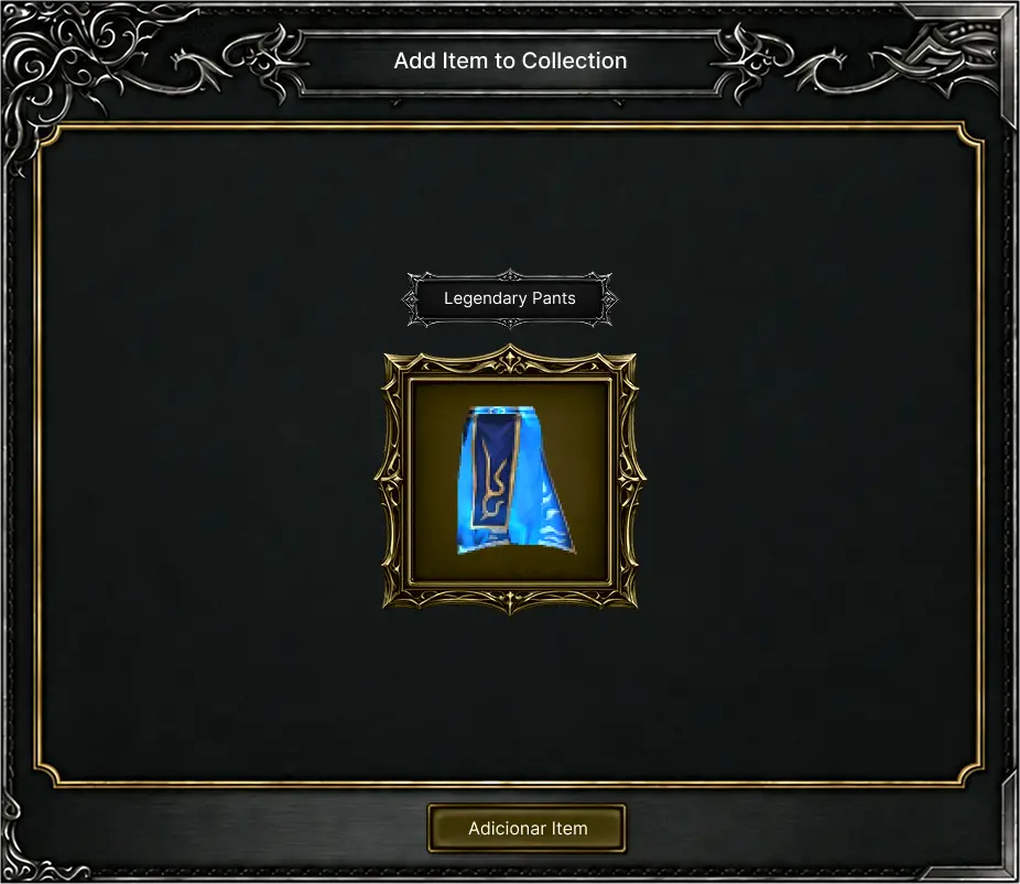 Janela para adicionar item à coleção
