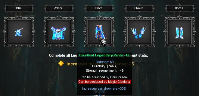 Tooltip de requisito do item